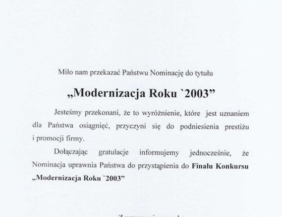 Tytuł "Modernizacja Roku 2003"